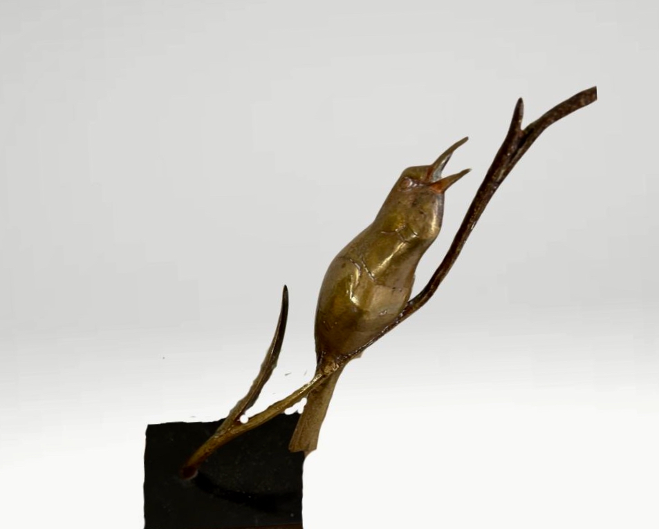 Andre Vincent Becquerel Bird On A Branch, Signed, Gilt Bronze with Marble Base 1930s 